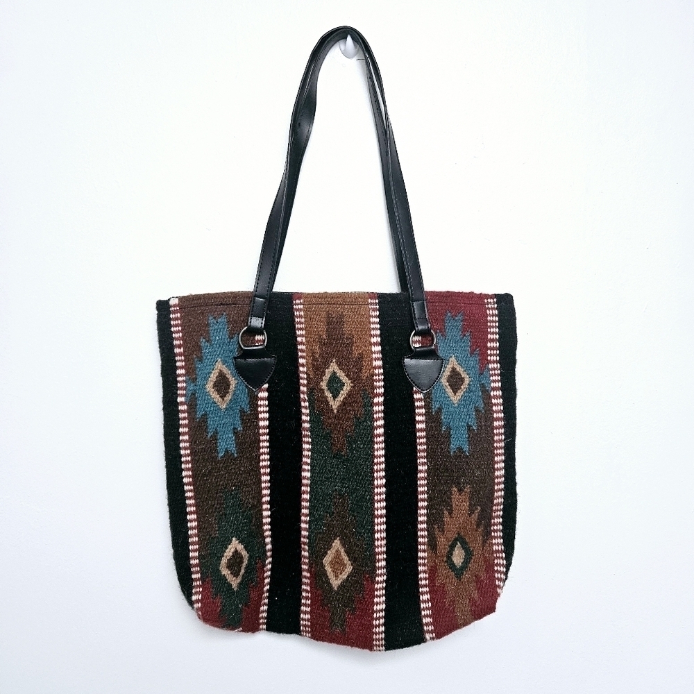EL Paso Aztec Pattern  Native Handwoven Full zip Wool Blend Shoulder Bag
